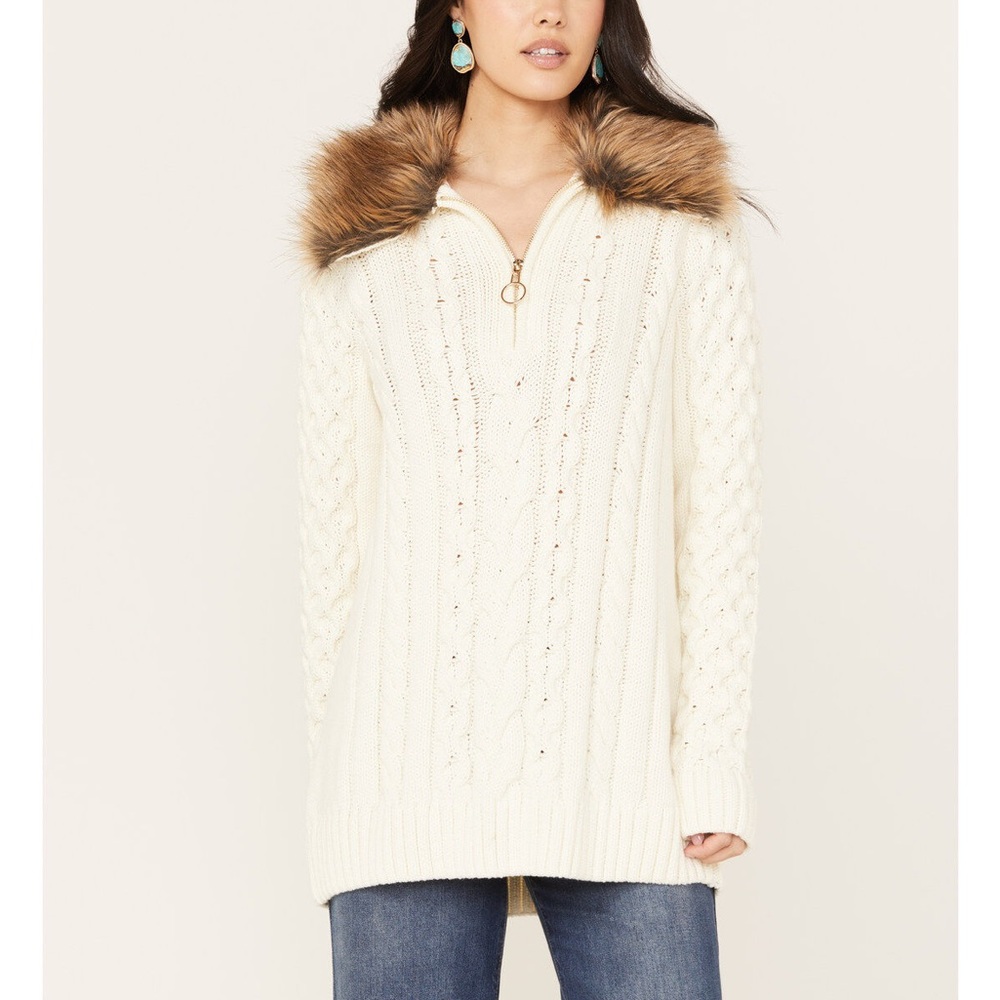 Show Me Your Mumu • Sun Valley Fur Collar Cable Knit Sweater